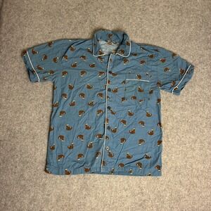 Baleno Mens Med Blue Monkey Print Short Sleeve Button Casual Shirt 100% Cotton
